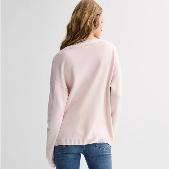 Pink Republic XS-S Navy White Stripe Knit Button V-Neck Cardigan with Pockets - Picture 2 of 16